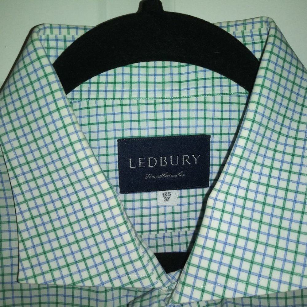 Ledbury: Men's Green & Blue Check. Barrel cuffs, Neck: 17.5 Sleeve: 37